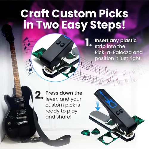 Miniatura 4 de Gran kit de Pick-a-Palooza para hacer tus propias púas para guitarra, para regalo. Dispositivo prémium para fabricar púas. Cadena de cuero porta