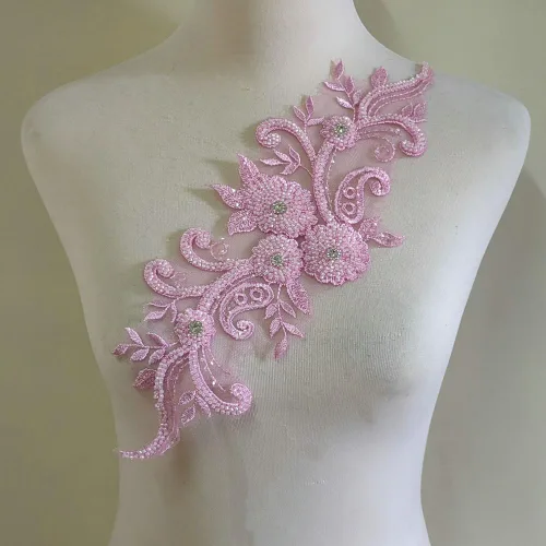 Miniatura 11 de Apliques de encaje con cuentas 3D Luz Lujo Ropa Collar Ramillete Bordado Accesorios (azul oscuro)