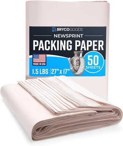 Bryco Goods Hojas de papel de embalaje de papel de periódico para mudanzas, 1.5 libras, 50 hojas de papel de periódico, envoltura y protección de
