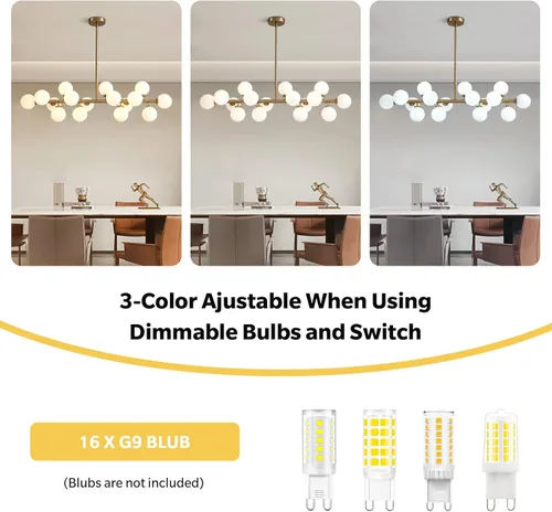 Miniatura 3 de Candelabro Dorado para Comedor Sobre Mesa Candelabro Moderno de Mediados de Siglo Pantalla de Globo de Vidrio Blanco Accesorio de Iluminación