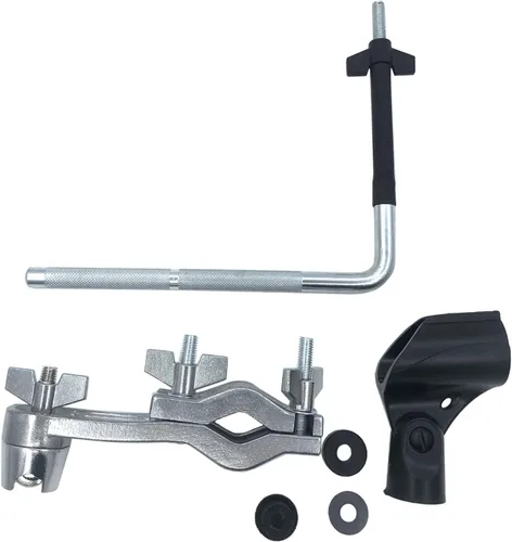 Miniatura 2 de Juego de batería Soporte de montaje para micrófono, abrazadera de montaje en estante de batería con brazo de montaje de micrófono en forma de L Clip
