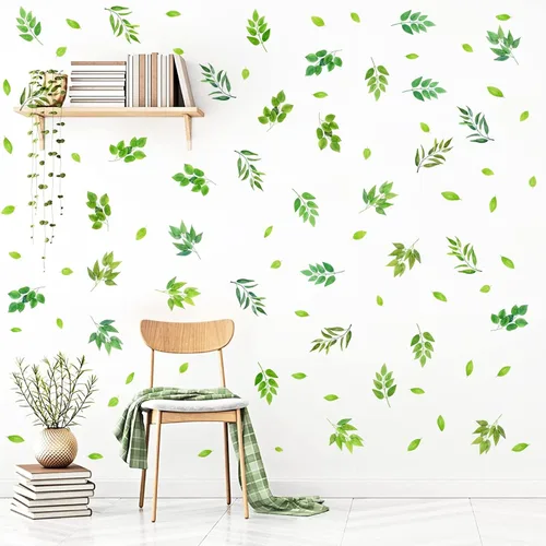 Miniatura 8 de Calcomanías de pared de hojas verdes, calcomanías de hojas de árbol para despegar y pegar, calcomanías de hojas botánicas extraíbles de plantas