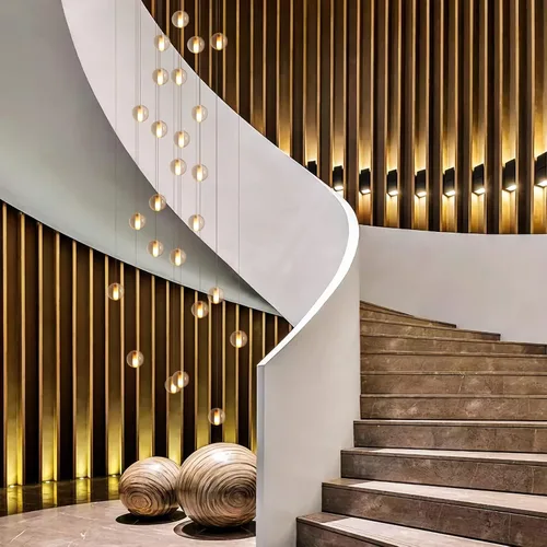 Miniatura 8 de Lámpara de escalera de 25 luces para techo alto, lámpara colgante de gota de lluvia de cristal moderno ajustable, luz colgante larga y grande