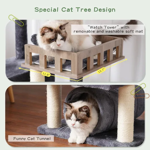 Miniatura 4 de Gitelsnour Árbol para gatos con túnel, torre para gatos de interior, torre alta para gatos con condominio para gatos, estación de alimentos