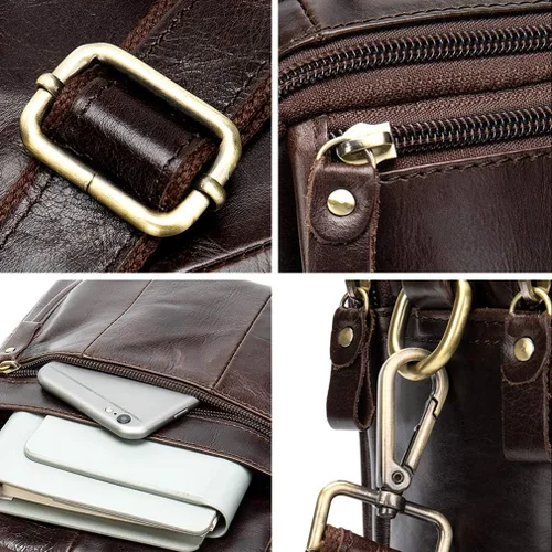 Miniatura 5 de Bolso de hombro pequeño de cuero para hombres y mujeres, para viajes al aire libre, negocios