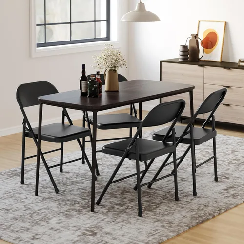 Miniatura 2 de IDEALHOUSE Juego de 4 sillas plegables de acero, sillas de comedor plegables de metal resistente negro con respaldo, soporta hasta 350 libras, silla