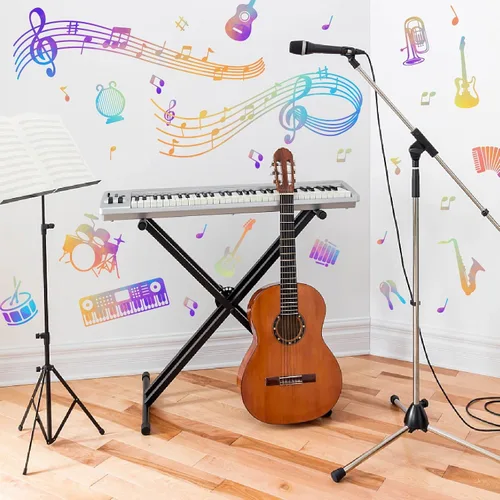 Miniatura 14 de PLIGREAT Calcomanías de pared con citas musicales negras frescas, calcomanías de pared de vinilo extraíbles para adolescentes, dormitorio, sala