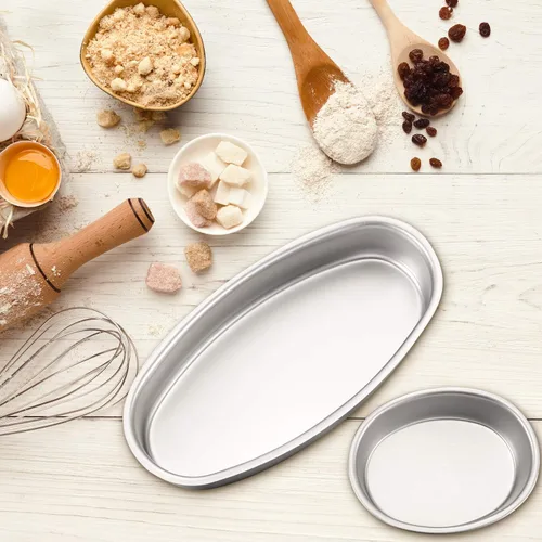 Miniatura 4 de Patelai 4 paquetes de moldes ovalados para tartas de queso de 4 pulgadas y 8 pulgadas, moldeador de flan de Leche, moldes antiadherentes para tartas