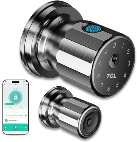 TCL K1 - Pomo de puerta inteligente de huellas dactilares, entrada biométrica sin llave de 0.3s, acceso 4 en 1 con control de aplicación y