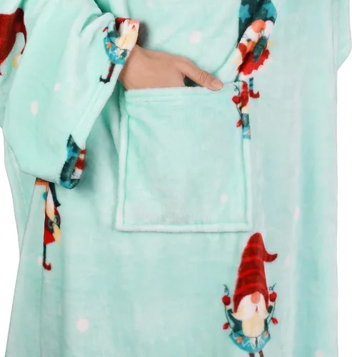 Miniatura 4 de Catalonia Manta con estampado navideño con mangas y bolsillo, acogedora manta de forro polar suave de visón, manta de microfelpa para mujeres y Elfo
