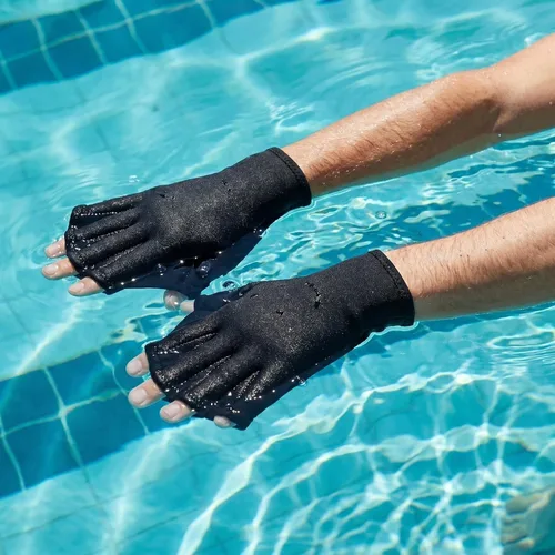 Miniatura 2 de BESPORTBLE Guantes de malla acuática para natación, entrenamiento acuático, resistencia al agua, ajuste acuático de entrenamiento acuático, palas