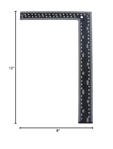 Miniatura 8 de Regla cuadrada de metal en L, regla métrica de ángulo recto de 90 grados y pulgadas, regla de doble cara de 8 x 12 pulgadas, herramienta de medición