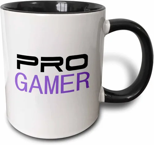 3dRose mug_151243_4 "Pro gamer - awesome gaming job or hobby and proud of it - computer pro-gamer in black and purple" Taza, 11 oz, Negro