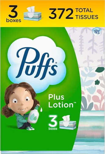 Miniatura 2 de Puffs Plus Loción Facial pañuelos, 3 cajas familiares, 124 pañuelos por caja