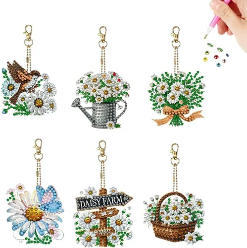 Miniatura 10 de YUE ZHE 9 llaveros de pintura de diamantes de animales, kits de arte de diamantes de animales para adultos, pintura 5D de doble cara para adultos