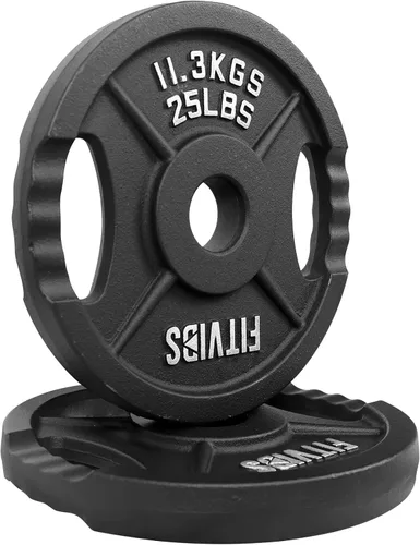 Fitvids - Disco de pesas de hierro fundido olímpico de 2 pulgadas para entrenamiento de fuerza y levantamiento de pesas, estilo de dos agujeros, par