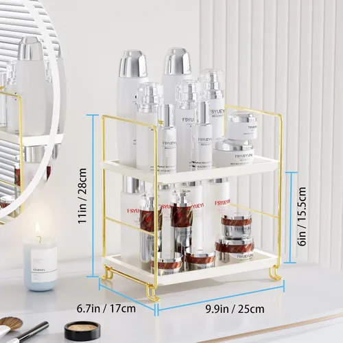 Miniatura 2 de FSyueyun Organizador de Encimera de Baño de 2 Niveles, Instalación Sin Herramientas, Organizador de Estante de Maquillaje de Plásticos Premium