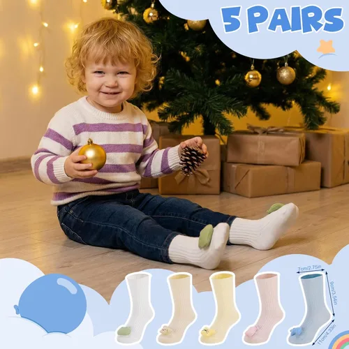 Miniatura 7 de 5 pares de calcetines de bebé tontos, calcetines 3D lindos animales para niños con agarres, divertidos calcetines locos regalos para baby showers