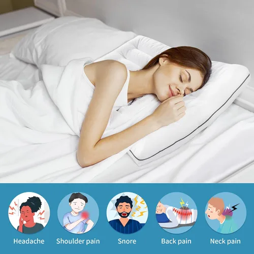 Miniatura 6 de HOMBYS Almohada de cama plana ultra fina para personas que duermen boca abajo y espalda, almohada cervical alternativa de plumón tamaño Queen