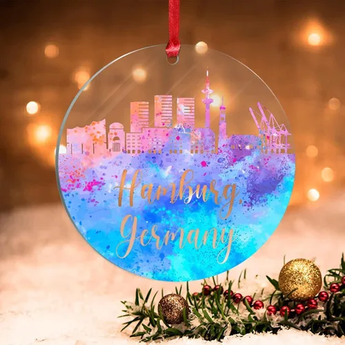 Miniatura 21 de Alemania Frankfurt Skyline Adorno de Navidad 2022 Alemania Frankfurt, arte de acuarela, adornos de Navidad para niños, colorido paisaje de ciudad