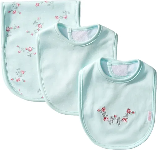 Little Me Clothes for Baby Boys’ and Girls’ 2 Bibs and 1 Burp Cloth Set, Soft Cotton Feeding Essentials with Velcro Closures Estampado menta
