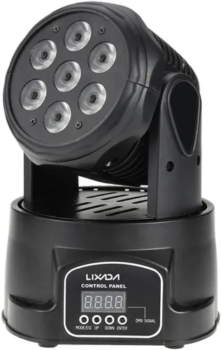 Lixada Luz de cabeza móvil 7x10W Cabeza móvil 4 en 1 RGBW profesional 9/14 canales DMX-512 DJ luces 100W AC 100-240V sonido activo para KTV Club Bar