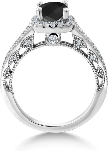 Miniatura 23 de Gem Stone King Anillo de compromiso de plata de ley 925 de 0.236 in con piedra natal y zafiro blanco creado con acento Anillo de compromiso