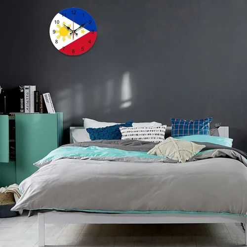 Miniatura 4 de Reloj de pared con diseño de bandera de Filipinas, decoración patriótica de 12 pulgadas, funciona con pilas, silencioso, sin tictac, decoración