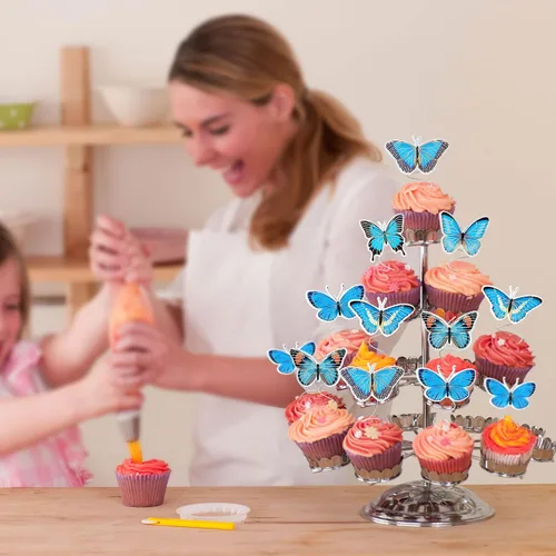 Miniatura 6 de Gyufise 36 adornos de mariposa para cupcakes, arte animado en 3D, decoración de cupcakes de mariposa, decoración de pastel de mariposa, baby shower