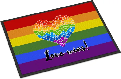 Caroline's Treasures CK8017JMAT - Felpudo de 24 x 36 pulgadas, diseño de orgullo gay, diseño de corazón y mosaico, para entrada, antideslizante,