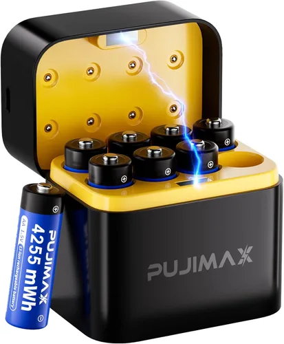 PUJIMAX Baterías AA recargables de litio de 4255 mWh, cargador rápido USB C, salida constante de 1.5 V y baterías dobles A con más de 2000 ciclos