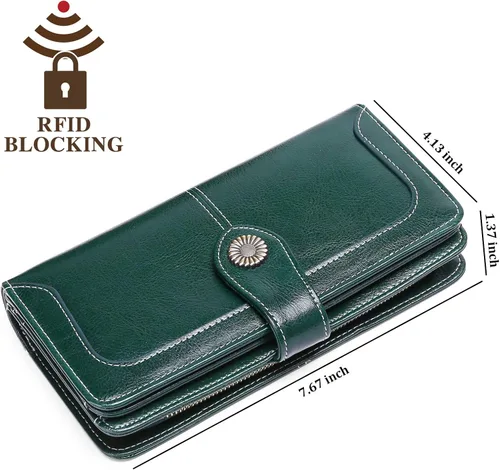 Miniatura 3 de FALAN MULE Cartera de cuero genuino RFID bloqueo gran capacidad Trifold señoras cartera.