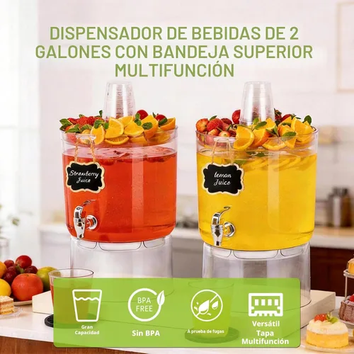 Miniatura 7 de Dispensador de bebidas de 2 galones para fiestas, dispensador de bebidas sin BPA con grifo sin goteo, dispensadores de jugo con soporte, dispensador