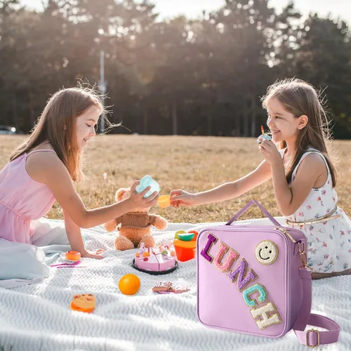 Miniatura 3 de Lonchera aislada con correa ajustable para el hombro, lonchera de nailon preppy grande con aislamiento, bolsa de almuerzo reutilizable con bolsa