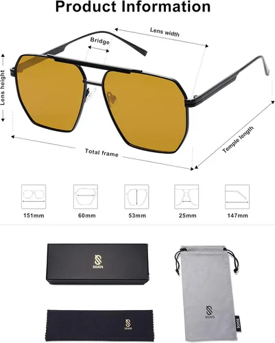 Miniatura 5 de SOJOS Gafas de sol polarizadas cuadradas retro de gran tamaño para mujeres y hombres, estilo vintage, UV400, gafas de sol clásicas grandes de metal