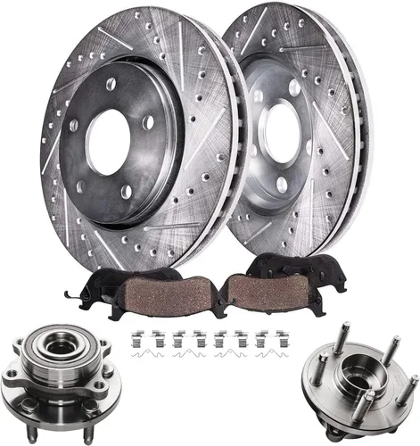 Miniatura 12 de Detroit Axle - Kit de freno trasero para Mercedes-Benz ML320 1998-2003, rotores de freno de disco ranurados perforados 03-05 ML350 Pastillas