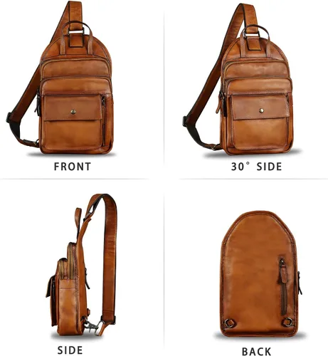 Miniatura 4 de Bolso bandolera de cuero genuino para hombres y mujeres, estilo vintage, de cuero real, a la moda, mochila bandolera para el hombro, bolso cruzado