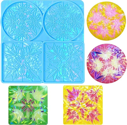 Posavasos de silicona, molde de silicona de resina láser holográfica, molde de silicona de flores, resina epoxi cuadrada y redonda