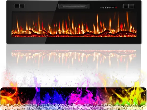 Waleaf Chimenea eléctrica lineal delgada de 50 pulgadas con temporizador de 8 horas y diseño seguro de sobrecalentamiento, calentador eléctrico