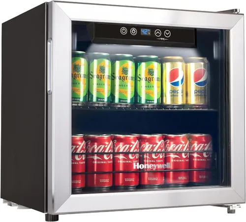 Honeywell Refrigerador y enfriador de bebidas, mini refrigerador para 48 latas con puerta de vidrio para refrescos, cerveza o vino para oficina o