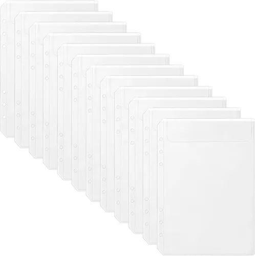 12 bolsillos transparentes A5 para carpeta, 6 agujeros, sin cremallera, para planificador, presupuesto, ahorro, registro financiero, organización de