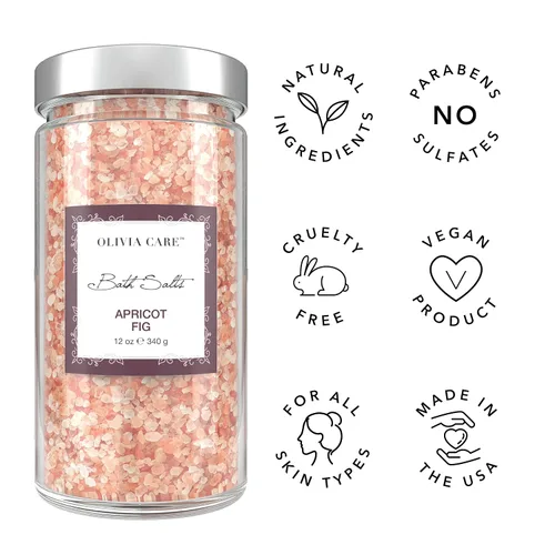 Miniatura 3 de Olivia Care Sales de baño rosas del Himalaya con higos de albaricoque - Alivia y relaja los músculos. Exfolia, cura, rejuvenece, limpia y calma