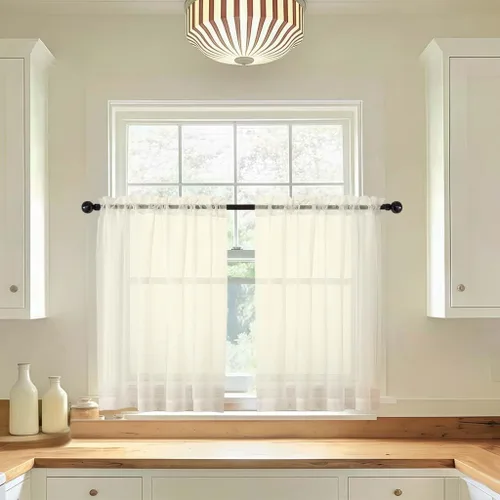 Miniatura 109 de LIVEKID Cortinas traslúcidas negras de cocina de 36 pulgadas de largo, cortinas cortas filtrantes de luz, 2 paneles de gasa aireada, texturizadas