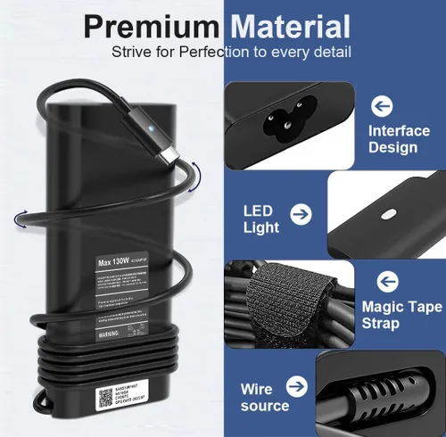Miniatura 5 de Adaptador de corriente de repuesto para Dell 130 W, cargador USB C Slim AC - Precisión 3560 5550 5560 5570 5750 3551 3561 5760 XPS 15 17 9500 9510