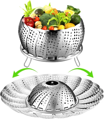 FOFAYU Cesta de Vapor de Verduras para Cocinar, Cesta de Vapor de Acero Inoxidable para Vegetales, Pescado y Comida, Vaporizadores Plegables y