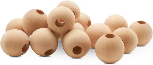 Perlas de madera grandes para manualidades - Paquete de 12 perlas de 32 mm con agujero de 1-1/4 x 3/8 pulgadas, perlas de madera grandes con Paquete