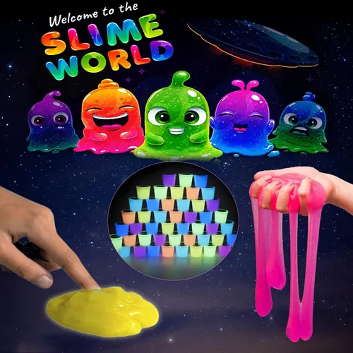 Miniatura 2 de Paquete de 48 juguetes de limo Galaxy Slime, que brilla en la oscuridad, recuerdos de fiesta para niñas y niños, no pegajosos, súper suaves