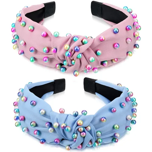 WILLBOND 2 diademas anudadas con nudos de perla, turbante trenzado, accesorios para madre y profesora, regalo de cumpleaños para mujeres y niñas