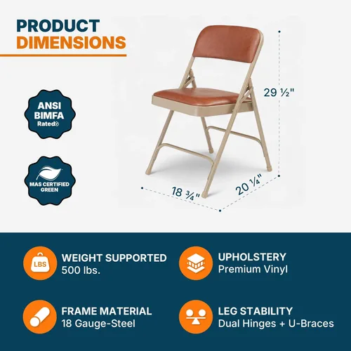 Miniatura 3 de OEF Furnishings OEF1203 Silla plegable acolchada de vinilo de grado comercial (marrón, paquete de 4)