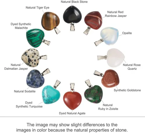 Miniatura 4 de FASHEWELRY 48 colgantes de piedra en forma de corazón, 12 estilos mezclados, naturales y sintéticos, dijes de cristal de chakra curativo para hacer
